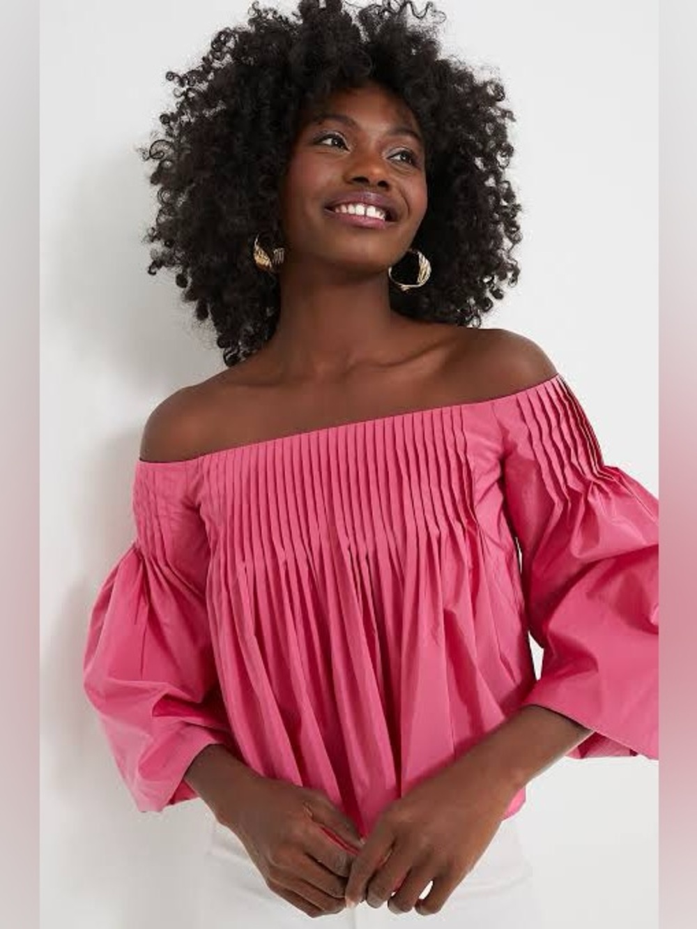 Hyacinth House Tuckernuck | Portia Pleated Blouse | XS | NWT | Hot Pink